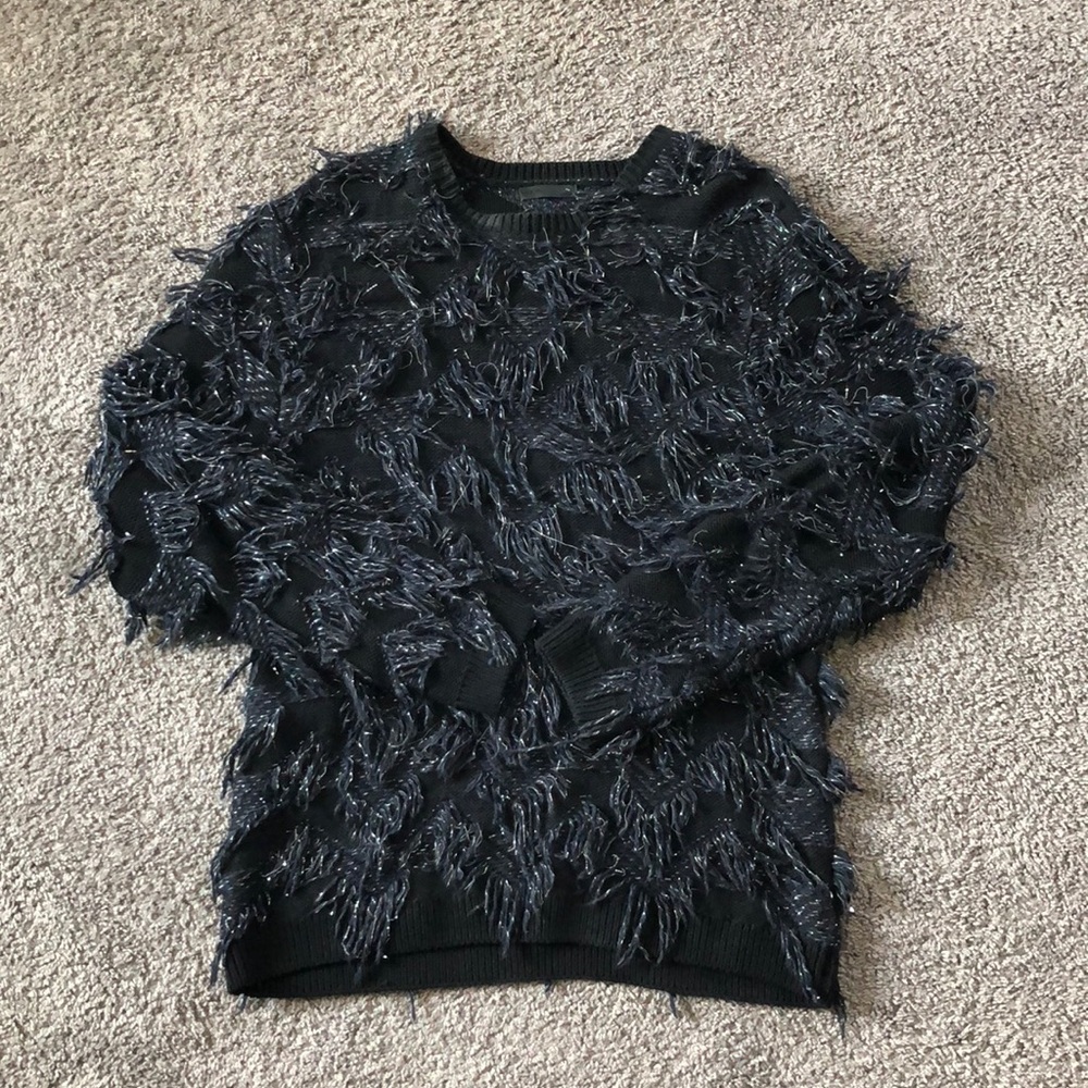Mens L Black and Blue Shag Sweater